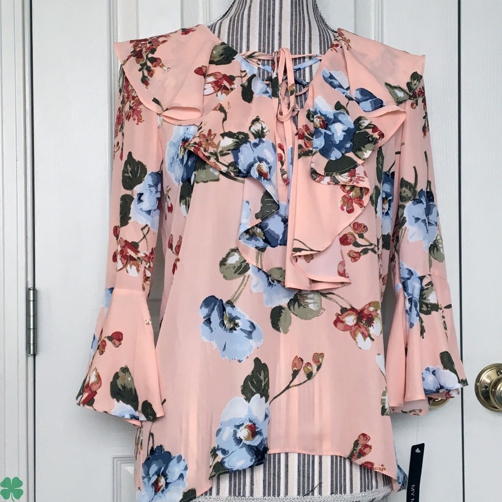 NWT My Michelle Peach 3/4 Sleeves Ruffled Blouse - Picture 7 of 9